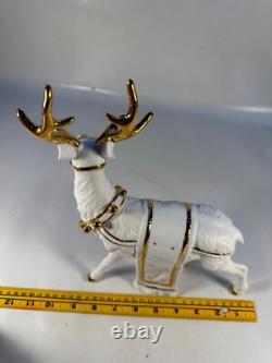 TRADITIONS White Porcelain Santa with Sleigh & Reindeer Gold Colored Accents withBox