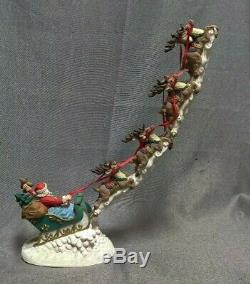 Tall Vintage Jaimy Christmas Figurine Santa Sleigh Sled Flying Reindeer Statue