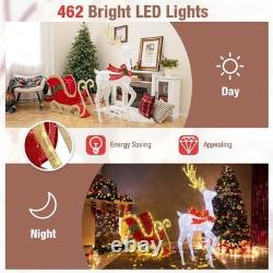 Tangkula 5.4 FT Christmas Lighted Reindeer & Santa's Sleigh, Indoor/Outdoor Xmas