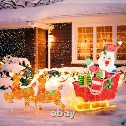 Tangkula 5 FT Christmas Lighted Reindeers with Santa Claus Sleigh, Outdoor Light