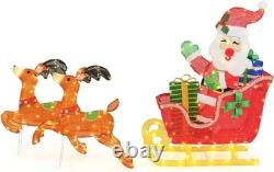 Tangkula 5 FT Christmas Lighted Reindeers with Santa Claus Sleigh, Outdoor Light