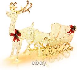 Tangkula 6 FT Christmas Lighted Reindeer & Santa'S Sleigh, Xmas Lighted Outdoor