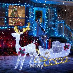 Tangkula 6 FT Christmas Lighted Reindeer & Santa'S Sleigh, Xmas Lighted Outdoor