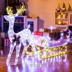 Tangkula 6 FT Christmas Lighted Reindeer & Santa'S Sleigh, Xmas Lighted Outdoor