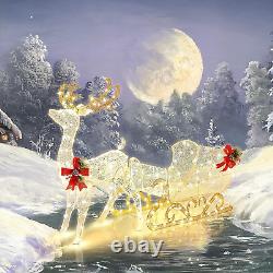 Tangkula 6 FT Christmas Lighted Reindeer & Santa'S Sleigh, Xmas Lighted Outdoor
