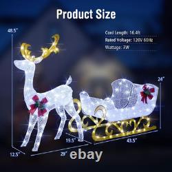 Tangkula 6 FT Christmas Lighted Reindeer & Santa'S Sleigh, Xmas Lighted Outdoor