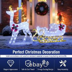 Tangkula 6 FT Christmas Lighted Reindeer & Santa'S Sleigh, Xmas Lighted Outdoor