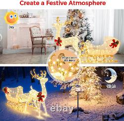Tangkula 6 FT Christmas Lighted Reindeer & Santa'S Sleigh, Xmas Lighted Outdoor