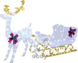 Tangkula 6 FT Christmas Lighted Reindeer & Santa'S Sleigh, Xmas Lighted Outdoor