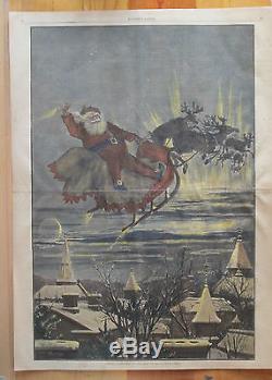 Th. Nast, Santa Claus, Christmas, Reindeer, Sleigh, Rooftop, 1879 Antique Print