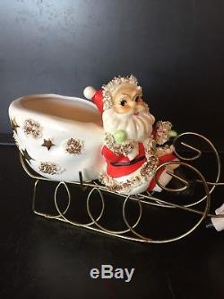 Thames Santa in wire sleigh with reindeer Planter candy dish Vtg Christmas Japan