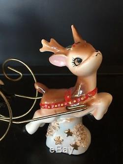 Thames Santa in wire sleigh with reindeer Planter candy dish Vtg Christmas Japan