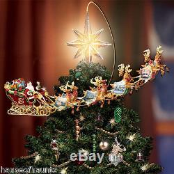 Thomas Kinkade Revolving Christmas Tree Topper Santa Sleigh Reindeer Star Light