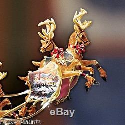 Thomas Kinkade Revolving Christmas Tree Topper Santa Sleigh Reindeer Star Light