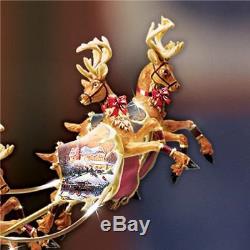 Thomas Kinkade Revolving Christmas Tree Topper Santa Sleigh Reindeer Star Light