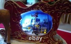 Thomas Kinkade Santa Sleigh & Reindeer Figurine Bradford Musical Lighted RARE