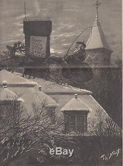 Thomas Nast Santa Claus Reindeer Sleigh Christmas Antique Art Print 1885