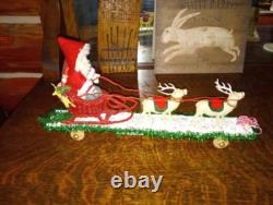 Tiny 14 long Christmas Santa and Reindeer Display, Pull toy, Bear Sleigh