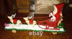 Tiny 14 long Christmas Santa and Reindeer Display, Pull toy, Bear Sleigh