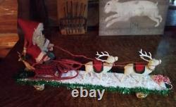 Tiny 14 long Christmas Santa and Reindeer Display, Pull toy, Bear Sleigh