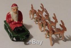 Tiny Cast Iron & Metal Santa Sleigh 8 Reindeer Amazing Condition Vintage Old T1