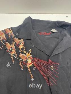 Tori Richard Christmas Santa Sleigh Reindeer Silk Button Down Shirt XL Black