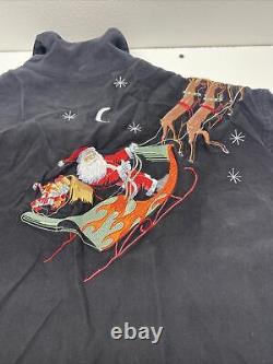 Tori Richard Christmas Santa Sleigh Reindeer Silk Button Down Shirt XL Black