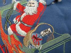 Tori Richard Mens Santa Silk Hawaiian Camp Shirt Large Sleigh Reindeer Christmas