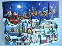 Traditions Byers Choice Wooden Advent Calendar Santa's Sleigh & Reindeer 15x18