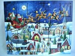 Traditions Byers Choice Wooden Advent Calendar Santa's Sleigh & Reindeer 15x18