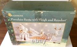 Traditions Christmas Porcelain Santa with Sleigh and Reindeer Christmas Figures