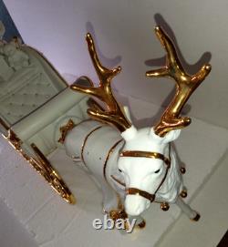 Traditions Christmas Porcelain Santa with Sleigh and Reindeer Christmas Figures