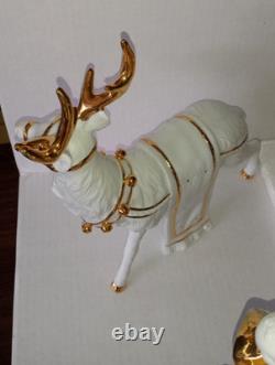 Traditions Christmas Porcelain Santa with Sleigh and Reindeer Christmas Figures