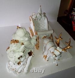 Traditions Christmas Porcelain Santa with Sleigh and Reindeer Christmas Figures