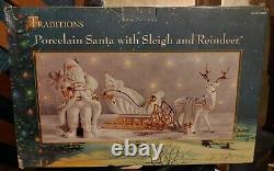 Traditions Porcelain Santa With Sleigh And Reindeer New Sealed