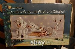 Traditions Porcelain Santa With Sleigh And Reindeer New Sealed