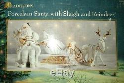 Traditions Porcelain Santa With Sleigh And Reindeer Nib Free Shipping