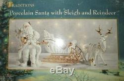 Traditions Porcelain Santa With Sleigh And Reindeer Nib Free Shipping