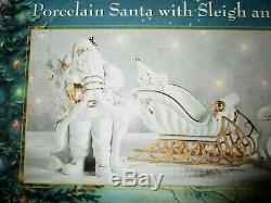 Traditions Porcelain Santa With Sleigh And Reindeer Nib Free Shipping