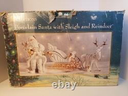 Traditions Porcelain Santa With Sleigh Reindeer White Gold Christmas Decor. Box
