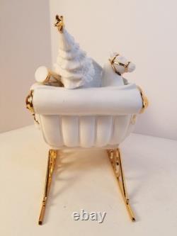 Traditions Porcelain Santa With Sleigh Reindeer White Gold Christmas Decor. Box