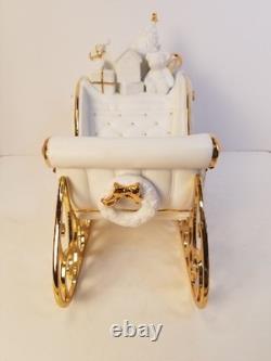 Traditions Porcelain Santa With Sleigh Reindeer White Gold Christmas Decor. Box