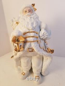 Traditions Porcelain Santa With Sleigh Reindeer White Gold Christmas Decor. Box
