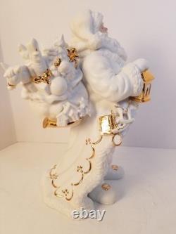 Traditions Porcelain Santa With Sleigh Reindeer White Gold Christmas Decor. Box