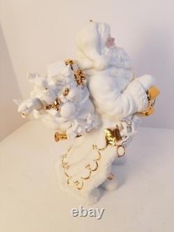 Traditions Porcelain Santa With Sleigh Reindeer White Gold Christmas Decor. Box