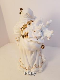 Traditions Porcelain Santa With Sleigh Reindeer White Gold Christmas Decor. Box