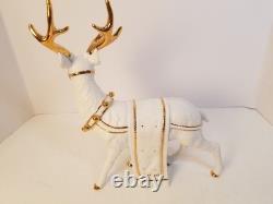 Traditions Porcelain Santa With Sleigh Reindeer White Gold Christmas Decor. Box