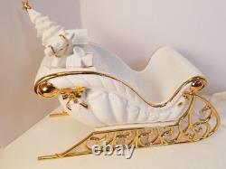 Traditions Porcelain Santa With Sleigh Reindeer White Gold Christmas Decor. Box