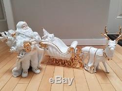 Traditions Porcelain Santa with Sleigh & Reindeer Christmas Mantle Table Set