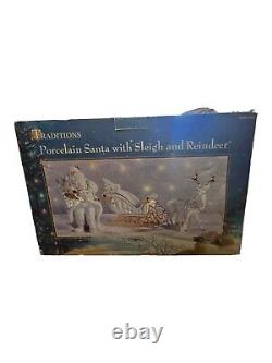 Traditions Porcelain Santa with Sleigh and Reindeer Christmas Decoration Figures